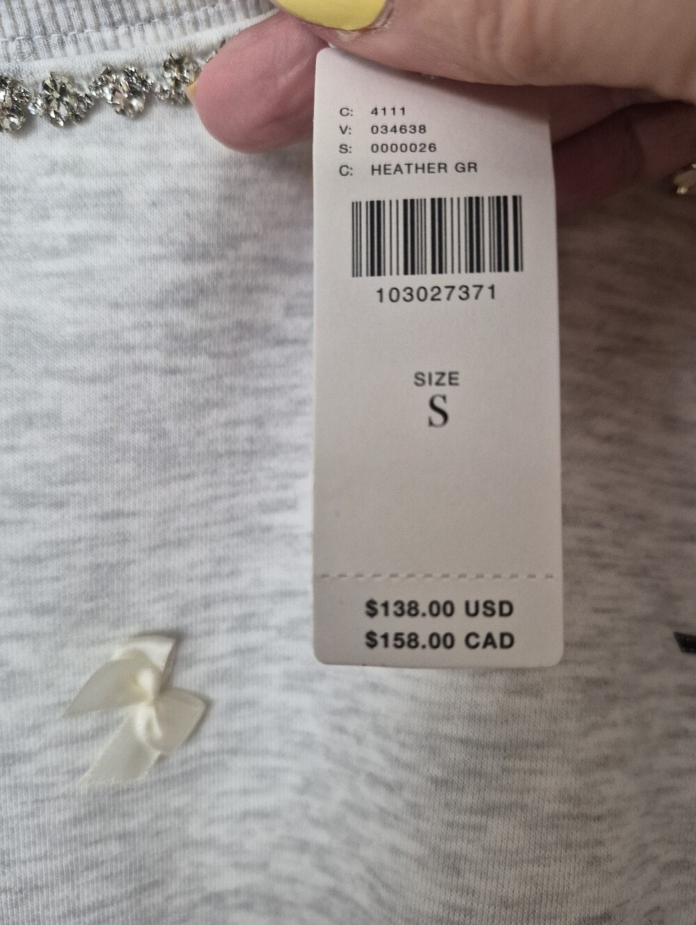 Anthropolgie Heather Gray Embellished Sweatshirt with Bow Detail New With Tags - Picture 2 of 4